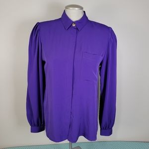 1980s purple puff sleeve statement blouse